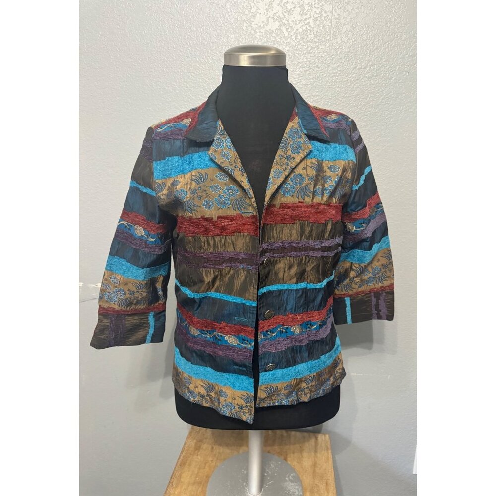 Koret Petite Dress Jacket‎ 3/4 Sleeve Button Front Multicolor Floral Striped